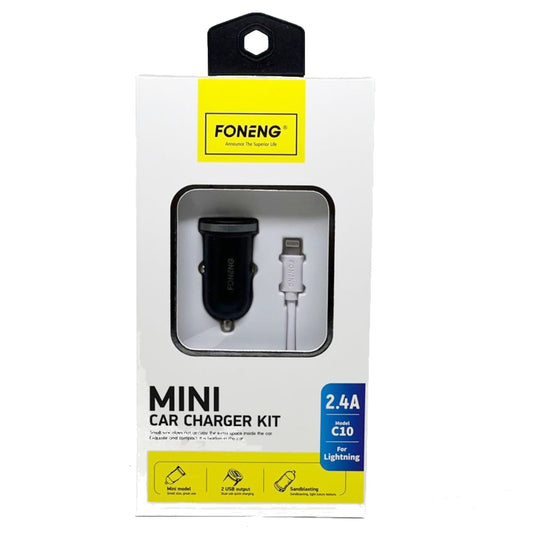 Mini Car charger kit C10 2.4A Lightening,Iphone | شاحن سيارة بعظمة صغيرة للايفون
