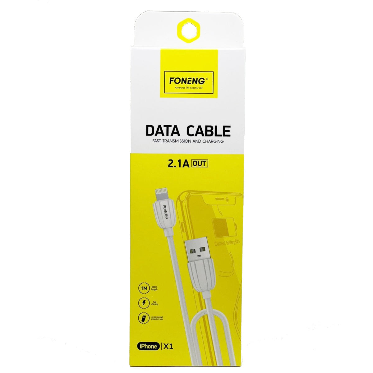 Data Cable X1 Lightening,Iphone 2.1A out | سلك ايفون من فونينج